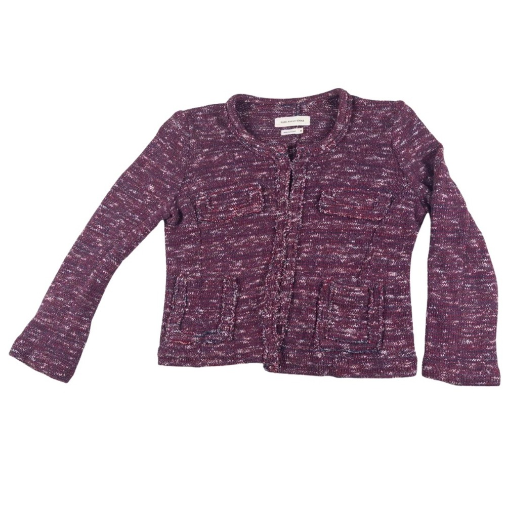 Isabel Marant Etoile Ariana Tweed Jacket Womens 40 Red Navy Boucle Knit Cardigan